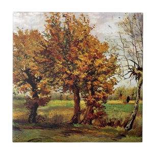 Herbstlandschaft mit vier Bäumen von Van Gogh Fliese