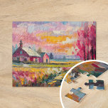 Herbstlandschaft Moderne Abstrakte Kunst Puzzle<br><div class="desc">Ein lebendiges, modernes abstraktes Landschaftsbild eines Bauernhauses im Herbst mit warmen Orange-, Rosa- und Goldtönen mit ausdrucksvollen abstrakten Pinselstrichen. Die dynamische Komposition erfasst die Schönheit des Herbstes und erinnert an die Ruhe einer Landschaft. Die kühnen Farben und das fließende Pinsel schaffen ein Gefühl von Bewegung und Energie und geben diesem...</div>