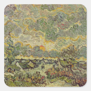 Herbstlandschaft Vincent van Goghs , 1890 Quadratischer Aufkleber