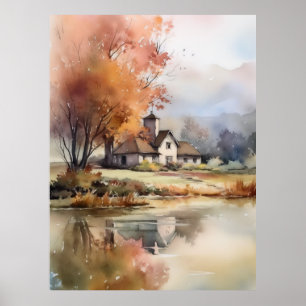Herbstlandschaft Wasserfarben Illustration Poster
