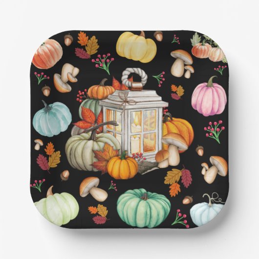 HerbstLaterne mit Pumpkins Pappteller (Vorderseite)