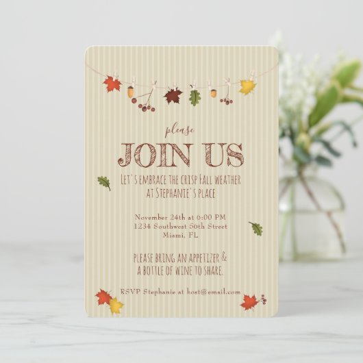 Herbstlaub auf der Wäscheleine Einladung (Stehend Vorderseite)