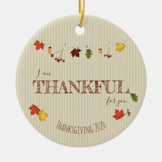 Herbstlaub auf der Wäscheleine Keramik Ornament (Vorne)