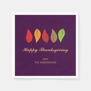 Herbstlaub auf Lila, Erntedank personalisiert Serviette