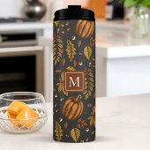 Herbstlaub Autumn Pumpkin Muster Mit Monogramm Thermosbecher