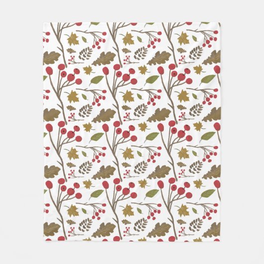 Herbstlaub Beeren Äste fallen Farbmuster Fleecedecke (Vorderseite)