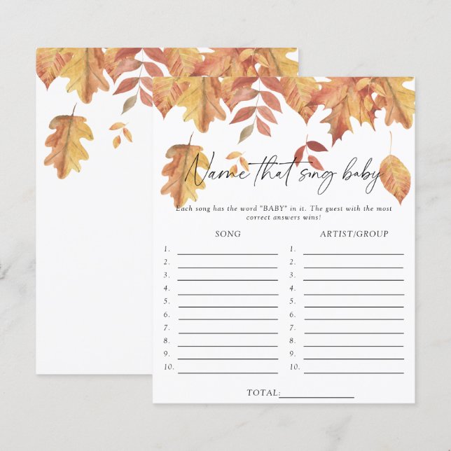 Herbstlaub - Benennen Sie das Lied Baby Dusche Gam (Vorne/Hinten)