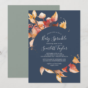 Herbstlaub Blue & Burgundy Baby Sprinkle Einladung