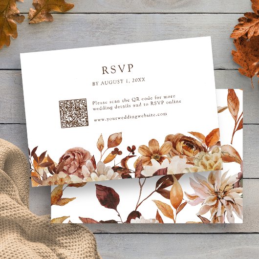 Herbstlaub Blumen QR Code RSVP Karte