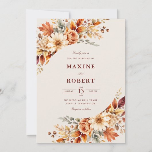 Herbstlaub Botanischer QR-Code Foto Hochzeit Einladung (Vorderseite)