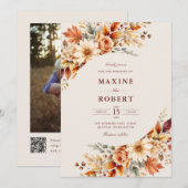 Herbstlaub Botanischer QR-Code Foto Hochzeit Einladung (Vorne/Hinten)