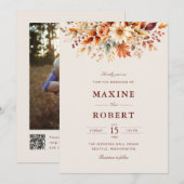 Herbstlaub Botanischer QR-Code Foto Hochzeit Einladung (Vorne/Hinten)