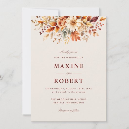 Herbstlaub Botanischer QR-Code Foto Hochzeit Einladung (Vorderseite)