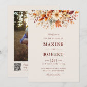 Herbstlaub Botanischer QR-Code Foto Hochzeit Einladung (Vorne/Hinten)