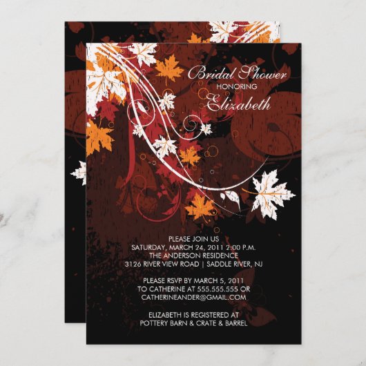 Herbstlaub Brautdusche Einladung Herbst (Vorne/Hinten)