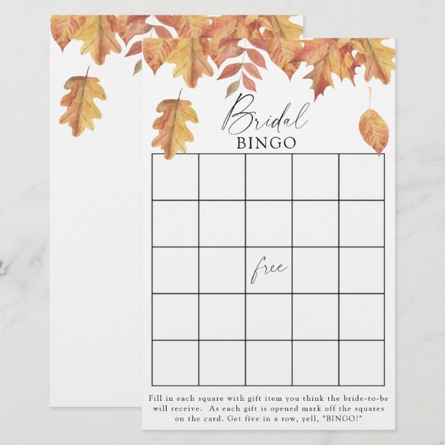 Herbstlaub - Brautparty-Bingo-Spiel (Vorne/Hinten)