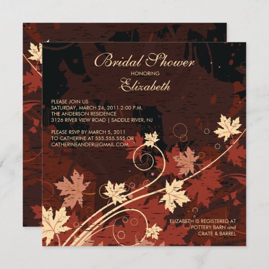 Herbstlaub Bride Bridal Dusche Einladung Herbst (Vorne/Hinten)