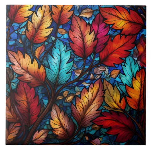 Herbstlaub-Buntglas  Fliese (Vorderseite)