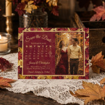 Herbstlaub Burgunder Kalender & Foto Hochzeit