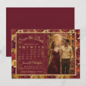 Herbstlaub Burgunder Kalender & Foto Hochzeit Save The Date (Vorne/Hinten)