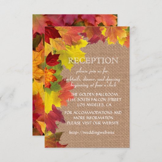 Herbstlaub Burlap Hochzeitsempfang Begleitkarte (Vorne/Hinten)