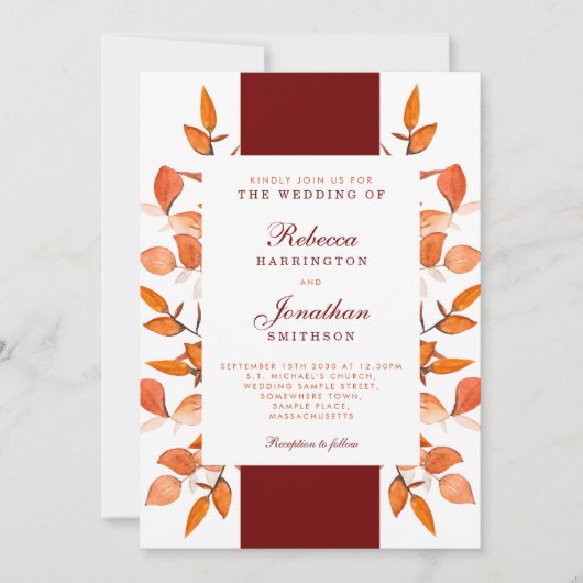 Herbstlaub Burnt Orange Hochzeitseinladung Einladung (Vorderseite)