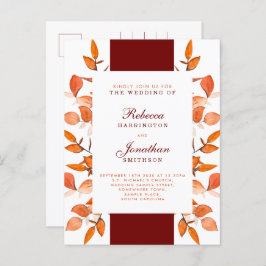 Herbstlaub Burnt Orange Hochzeitseinladung Postkarte
