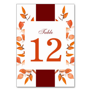 Herbstlaub Burnt Orange Hochzeitsempfang Tischnummer