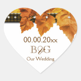Herbstlaub Country Hochzeit Siegel #2 Herz-Aufkleber