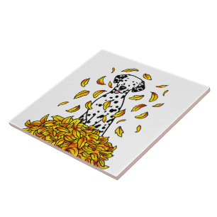 Herbstlaub Dalmatiner (schwarz 1) Hund Niedlich sp Fliese
