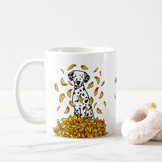 Herbstlaub Dalmatiner (schwarz 1) Hund Niedlich sp Kaffeetasse (Mit Donut)