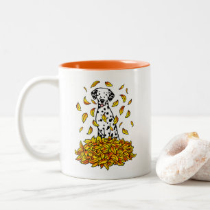 Herbstlaub Dalmatiner (schwarz 1) Hund Niedlich sp Zweifarbige Tasse