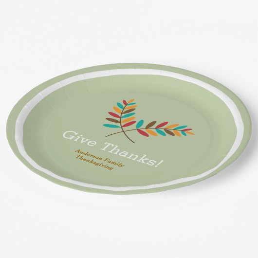 Herbstlaub danken Personalisierten Erntedank Pappteller (Schrägansicht)