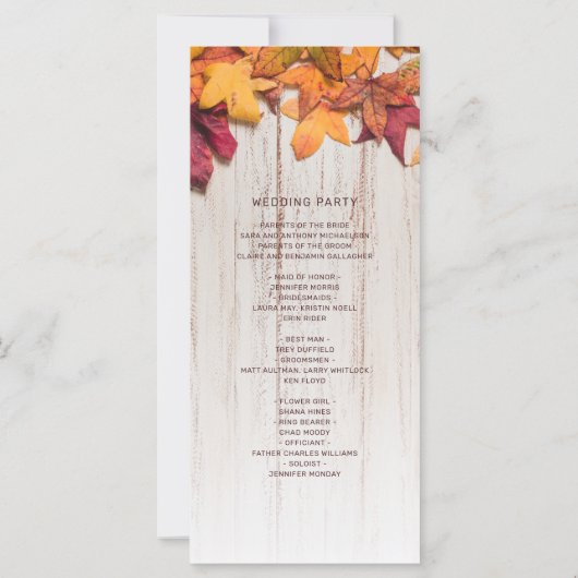 Herbstlaub des Herbstes Rustic Wood Wedding (Rückseite)
