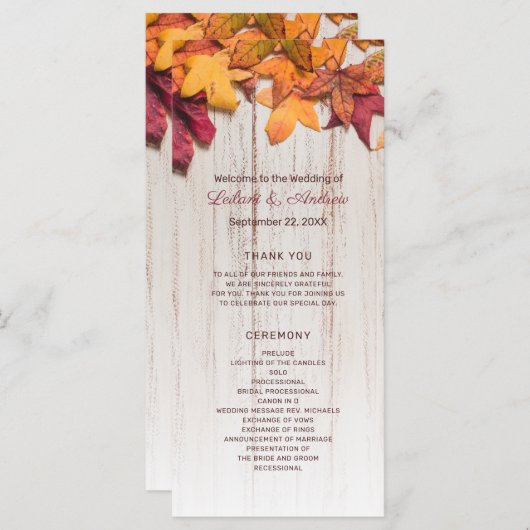 Herbstlaub des Herbstes Rustic Wood Wedding (Vorne/Hinten)