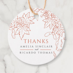 Herbstlaub, die orangefarbene Hochzeiten zeichnete Geschenkanhänger