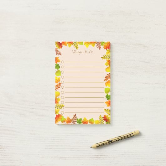 Herbstlaub Dinge tun, um Postit-Notizen zu verlink Post-it Klebezettel (Auf Schreibtisch)