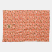 Herbstlaub-Eichenmuster Orange Monogramm Geschirrtuch (Horizontal)