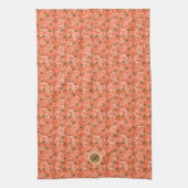 Herbstlaub-Eichenmuster Orange Monogramm Geschirrtuch (Vertikal)