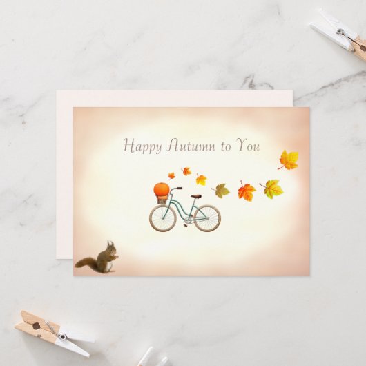 Herbstlaub & Eichhörnchen frohe Herbstgrüße Karte (Vorderseite/Rückseite Beispiel)