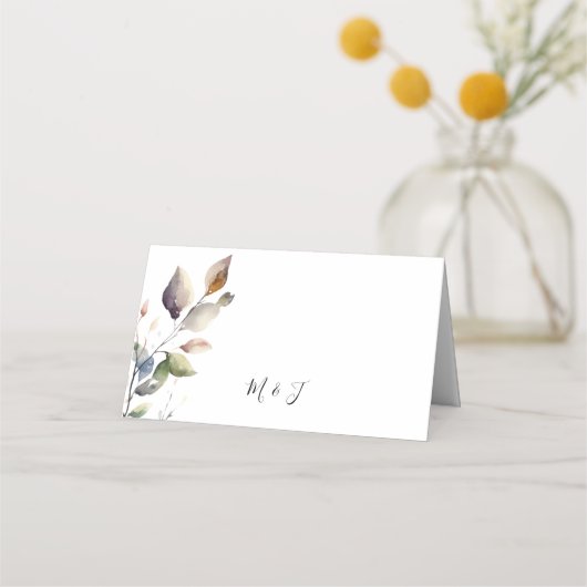 Herbstlaub Einfache Botanische Hochzeit Platzkarte (Rückseite)