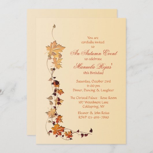Herbstlaub - Einladung (Vorne/Hinten)