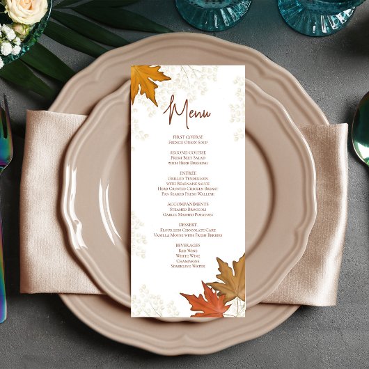 Herbstlaub Elegantes Menü für Hochzeiten Menükarte
