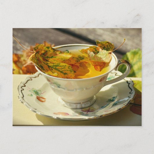 Herbstlaub Englischer Tee Herbst Hütte Postkarte (Vorderseite)