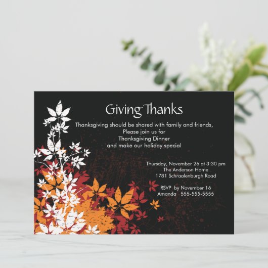 Herbstlaub Erntedank Abendessen Einladung (Stehend Vorderseite)