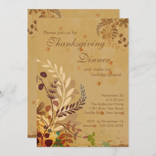 Herbstlaub-Erntedank-Abendessen-Party Einladung (Vorne/Hinten)