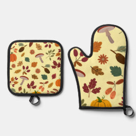 Herbstlaub & Erntedesign Ofenhandschuh & Topflappen-Set