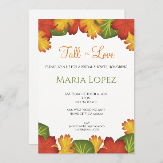Herbstlaub fallen im Brautparty der Liebe Einladung (Vorne/Hinten)