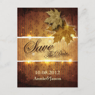 Herbstlaub fällt Hochzeit Save the Date Ankündigungspostkarte