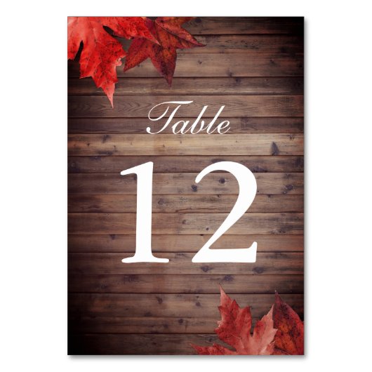Herbstlaub fällt Hochzeit-Tischnummern Tischnummer (Vorderseite)